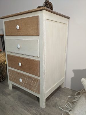 Commode chêne en finition mixte, patine usée