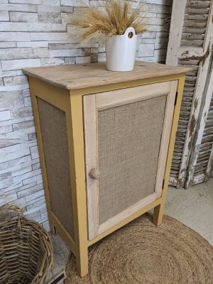 buffet-sapin-relookage-peinture-jaune-toile-jute